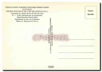 Pociąg przyciągany przez lokomotywę dieslo-elektryczną Fauvet-Girel — Setki lat linii kolejowej z Lyonu — wydawca Kółko Zachodnie Paryskie do Badania Kolei, nr 1 — Rewers