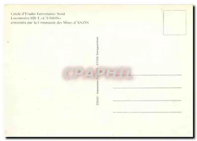 Locomotiva 020 T « L'UNION » — construída pela Compagnie des Mines d'ANZIN — Cercle d'Études Ferroviaires Nord — Verso