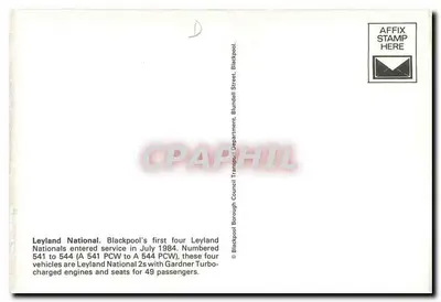 Autobus n°543 a Blackpool — Leyland National — editore Blackpool Borough Council Transport Department — Verso
