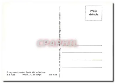 Fourgon-automoteur De4/4 471 em Castione — 8.6.1965 — Foto J.-C. de Jongh — BVA 84.5 RhB — Verso
