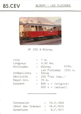Blonay - Les Pléiades — Ferrovia das Pléiades, n° 85.CEV