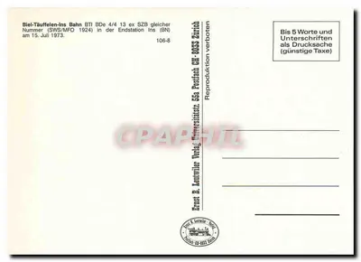 Tramwaj BTI nr 13 — Biel-Täuffelen-Ins — Ernst B. Leutwiler Verlag — Rewers