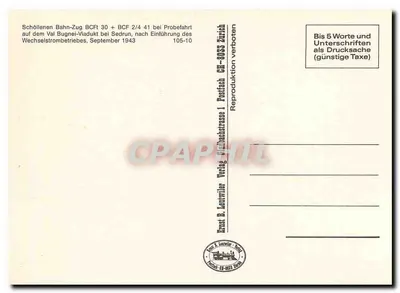 Schöllenen Bahn-Zug BCFt 30 + BCF 2/4 — Schöllenen — Ernst & Leutwiler, Zurique, n° 105-10 — Verso