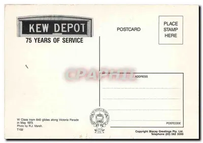 Tram 840 — Kew Depot — Biscay Greetings Pty. Ltd. — Back