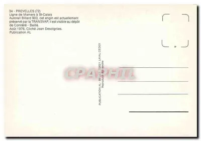 Autorail Billard 903 — Linha de Mamers a St-Calais — Publicação AL — Verso