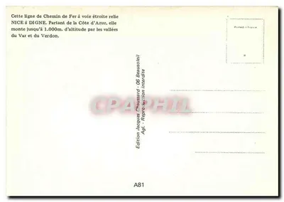Autorail Renault w lesie Lunières blisko Annot — Chemins de Fer de Provence — Wydawnictwo Jacques Chaussard — Rewers