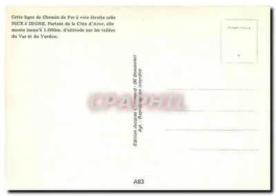 Trem de carga sobre o viaduto curvo de Méailles — Chemins de Fer de Provence — Edição Jacques Chausseard — Verso