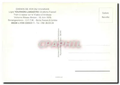 Pociąg parowy nad mostem w Arlebosc — Kolej Vivarais — Wydawnictwo C.F.T.M. 1975 — Rewers
