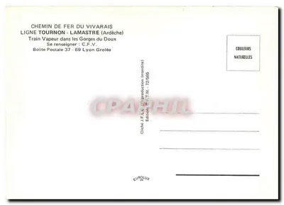 Pociąg parowy w Gorge du Doux — Kolej Vivarais, linia Tournon - Lamastre — Wydawnictwo J.F.L.C. - 72/569 — Rewers