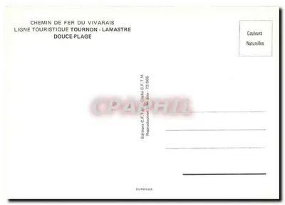 Trem a vapor no Chemin de fer du Vivaraïs — Linha turística Tournon-Lamastre — Edições C.F.T.M. n°72/566 — Verso