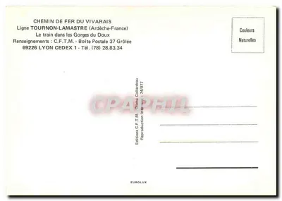 Pociąg w Gorge du Doux — Kolej Vivarais — Wydawnictwo C.F.T.M. nr 74/977 — Rewers