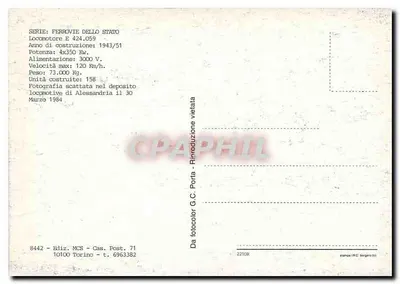 Locomotywa E 424.059 — Ferrovie dello Stato — fotografia wykonana w składzie w Alessandrii w marcu 1984 — Rewers