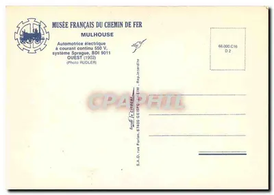 Automotriz Elétrica OUEST — Museu Francês do Caminho de Ferro Mulhouse — n° 68.000.C16 — Verso