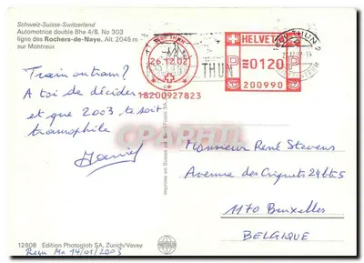 Trem dos Rochers de Naye — Villerenave — Edição Photoglob SA, Zurique/Vevay — Verso