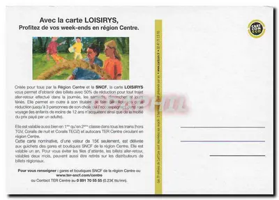 Família em piquenique — publicidade para a carta LOISIRYS — Região Centro e SNCF — Verso