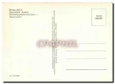 Murau, 832 m — Steiermark, Áustria — trem de via estreita — editor F. Hruby, n° CO 6401 — Verso