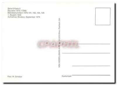 Lokomotive 1670.105 — ÖBB Baureihe 1670.1 — série 6 carta 5 — editor MBA Modellbahnaustrian — Verso