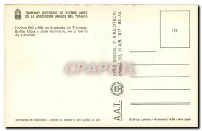 Tramwaj 652 — Buenos Aires — Wydawca: Tramway Historico de Buenos Aires — Rewers