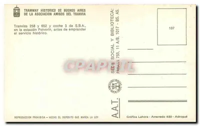 Tramways históricos na estação Polvorín — Associação Amigos del Tranvía — n°107 — Verso