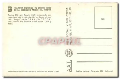 Tramway 652 — Buenos Aires — editor Gráfica Lahora — Verso