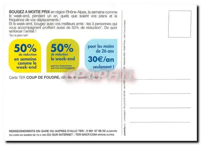 Karta TER Coup de Foudre — Transport Rhône-Alpes — SNCF — Rewers