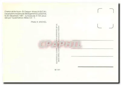 Nyon-St-Cergue-Morez — Trem de montanha nevado — Éditions du Cabri, BP 26, 06540 Bressel — Verso