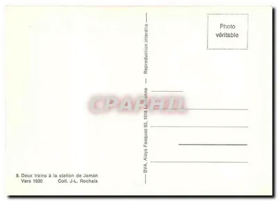 Dwa pociągi na stacji Jaman — Około 1930 — BVA, Aloys Fauquez, Coll. J-L. Rochaix — Rewers