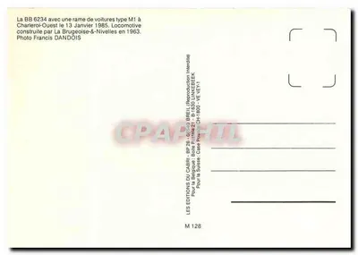 BB 6234 — lokomotywa w Charleroi-Ouest 13 stycznia 1985 — Éditions du Caabri — Rewers