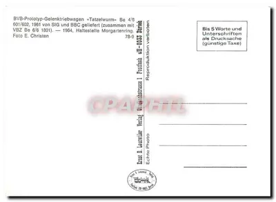 Tramwaj z napędem na osiach zaczepionych BVB — prototyp «Tatzelwurm» — seria 601/602 — wydawca Ernst R. Lauwrier — Rewers