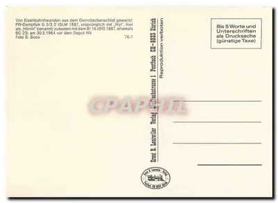 Trem a vapor FW-Dampflok G 3/3 2 — SLM 1887, ao lado do vagão BC 23 — Ernst B. Lautwiler, Zurique — Verso