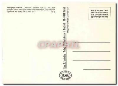 Martigny-Châtelard — Trator ABDeh 4/4 32 — Ernst & Lentwiler Verlag, Zurique — Verso
