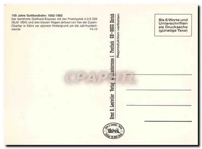 Trem nas Alpes — Karl Künzli, Zürich. No. 3556 — Verso