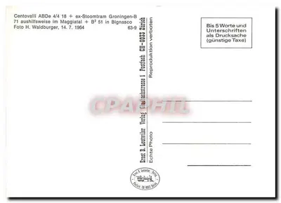 Tramwaj Bignasco — Centovalli ABDe 4/4 18 + ex-Stoomtram Groningen-B71 — Ernst B. Lautwiler Verlag Zürich — Rewers