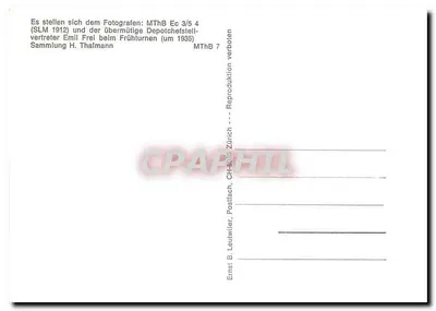 Deposito delle locomotive — Depositochef Emil Frei e il suo team che fanno sport — MThB Ec 3/5 4 (SLM 1912) — Collezione H. Thalmann — Verso