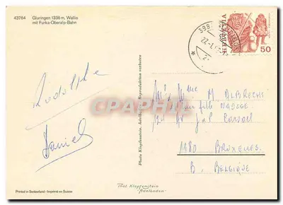 Gluringen 1336 m, Wallis — com Furka-Oberalp-Bahn — Thol. Klopfenstein, n° 43764 — Verso