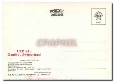 Geneve, Zwitserland - Gekoppelde tram n°658 - Peacock Postcards — Achterkant