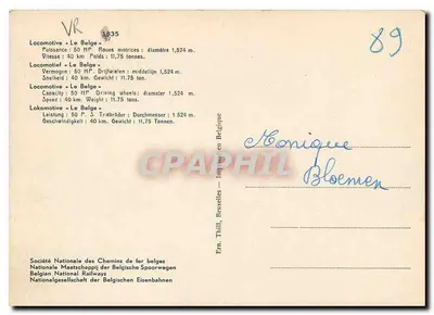 Locomotiva « Le Belge » — modelo reduzido — Editor Thill, Bruxelas, n° 89 — Verso