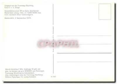 Trem a vapor n°30 — Rotterdam — Tramweg-Stichting — Verso