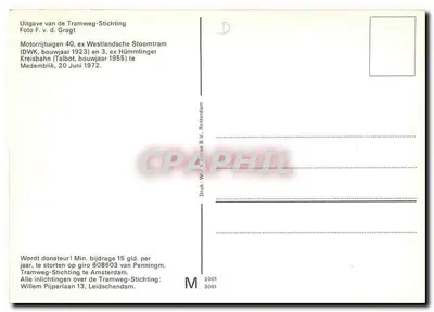 Dois trams — Motorrijtuigen 40 e 3 — editor Willem Zaan B.V., n° M 3001 — Verso