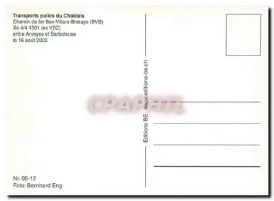 Tramway BVB — Linha ferroviária Bex-Villars-Bretaye — n°1501 — Editions BE — Verso