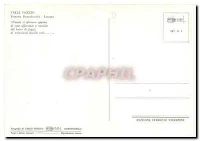 Valle Vigezzo — Ferrovia Domodossola — Wydawnictwo Ferrovie Vigezzine — Rewers