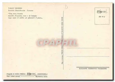 Valle Vigezzo — Ferrovia Domodossola — Editor Ferrovie Vigezzine, n° 091 R 2 — Verso