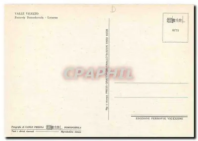 Valle Vigezzo — Ferrovia Domodossola - Locarno — Wydawnictwo Ferrovie Vigezzine — Rewers