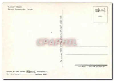 Valle Vigezzo — Ferrovia Domodossola - Locarno — Édition Ferrovie Vigezzine — Verso