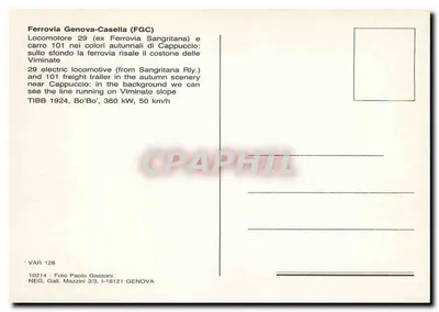 Pociąg na zboczach jesieni — Ferrovia Genova-Casella (FGC) — VAR 128 — Rewers