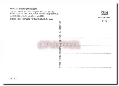 Tramway Nürnberg-Fürther Straßenbahn — TW 664, série 653-674, linha 11 — editor Freunde der Nürnberg-Fürther Straßenbahn e.V. — Verso