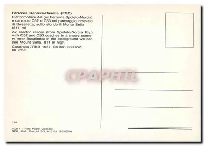 Elektryczny pociąg A7 i skład C52/C53 — Ferrovia Genova-Casella (FGC) — Foto Paolo Gassani — Rewers