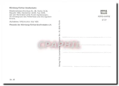 Norimberga - Omnibus Nieder rahmen Nr. 26 — linea Nord-Sud, davanti alla chiesa Egidiën — editore Verlag Fritz Lauterbach, n° 2727 — Verso