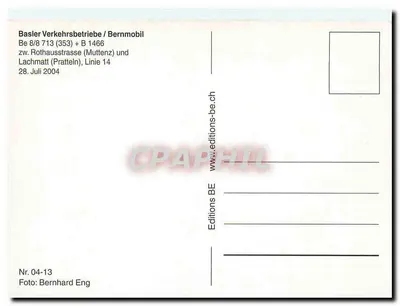 Biały tramwaj nr 713 — Bern, Szwajcaria — Editions BE — Rewers