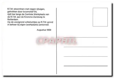Parowóz R.T.M. — lokomotywa 54 i nowe wagony — blisko Centrale Werkplaats w Rotterdamie — Rewers